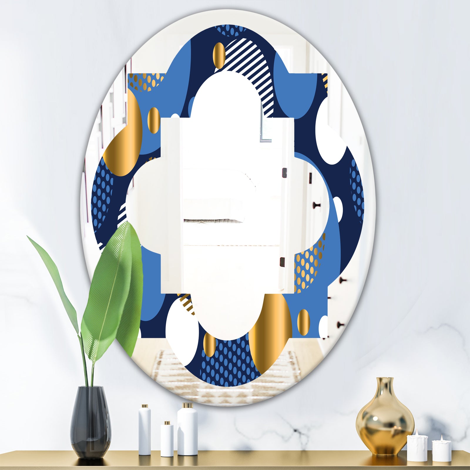 Circular Abstract Retro Geometric XI - Modern Round or Oval Wall Mirror - Quatrefoil