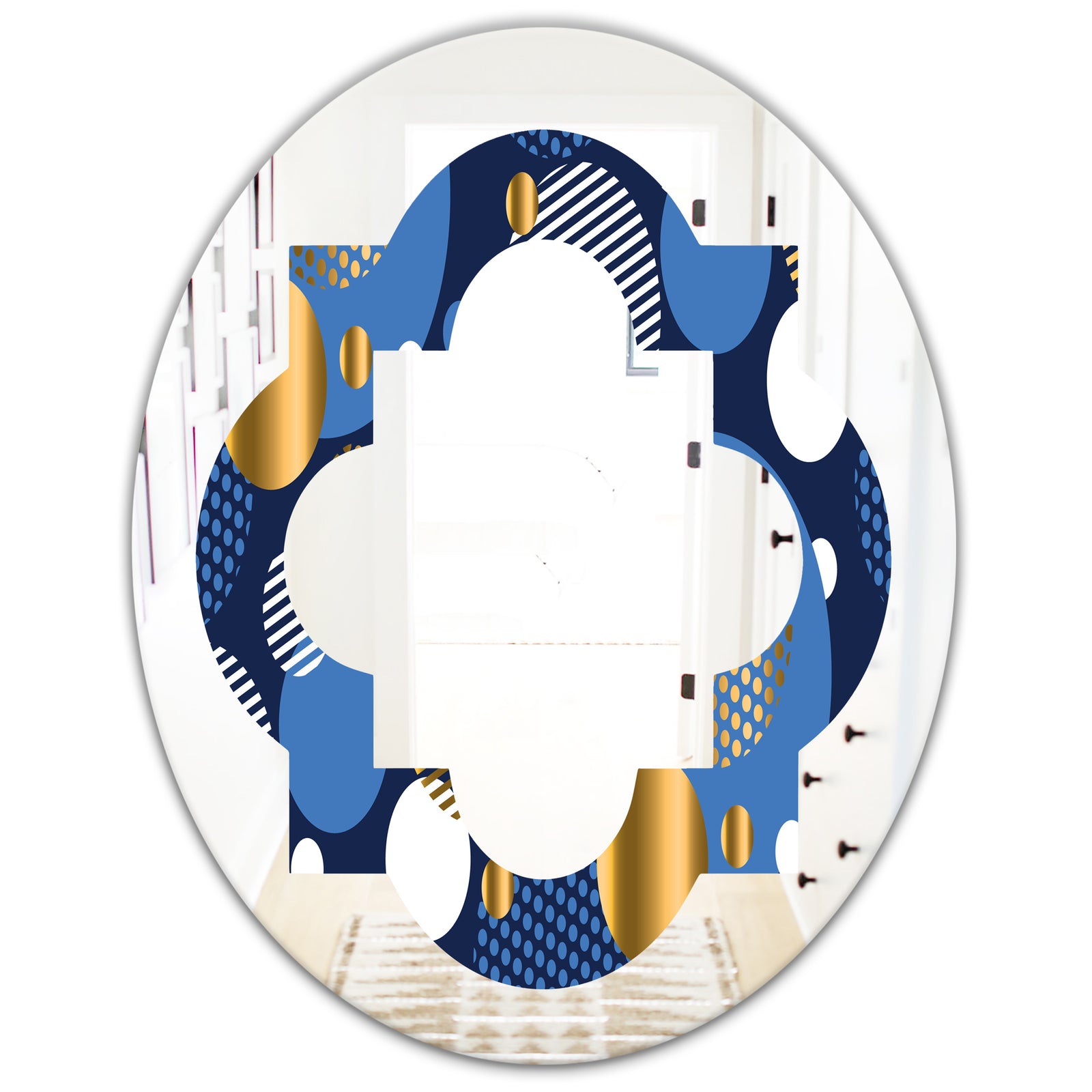 Circular Abstract Retro Geometric XI - Modern Round or Oval Wall Mirror - Quatrefoil