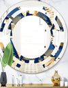 Gold and Blue Cubes - Modern Round or Oval Wall Mirror - Space