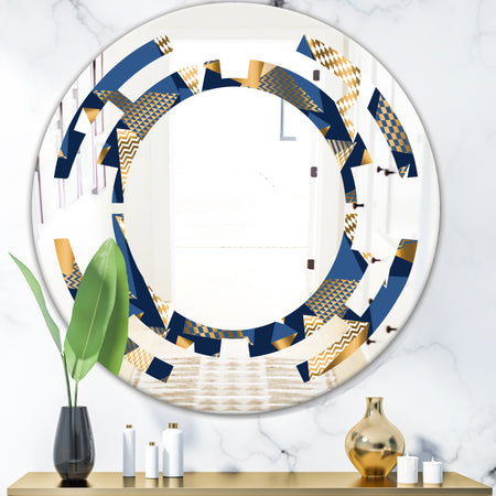 Gold and Blue Cubes - Modern Round or Oval Wall Mirror - Space