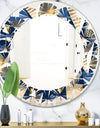 Gold and Blue Cubes - Modern Round or Oval Wall Mirror - Leaves