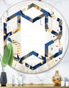 Gold and Blue Cubes - Modern Round or Oval Wall Mirror - Hexagon Star
