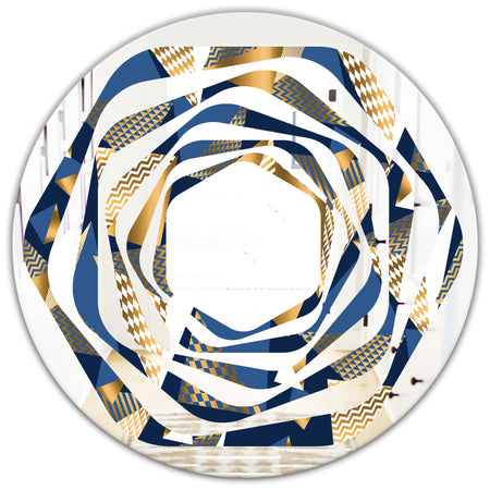 Gold and Blue Cubes - Modern Round or Oval Wall Mirror - Whirl
