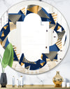 Gold and Blue Cubes - Modern Round or Oval Wall Mirror - Quatrefoil