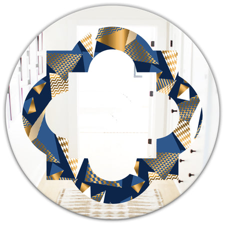 Gold and Blue Cubes - Modern Round or Oval Wall Mirror - Quatrefoil