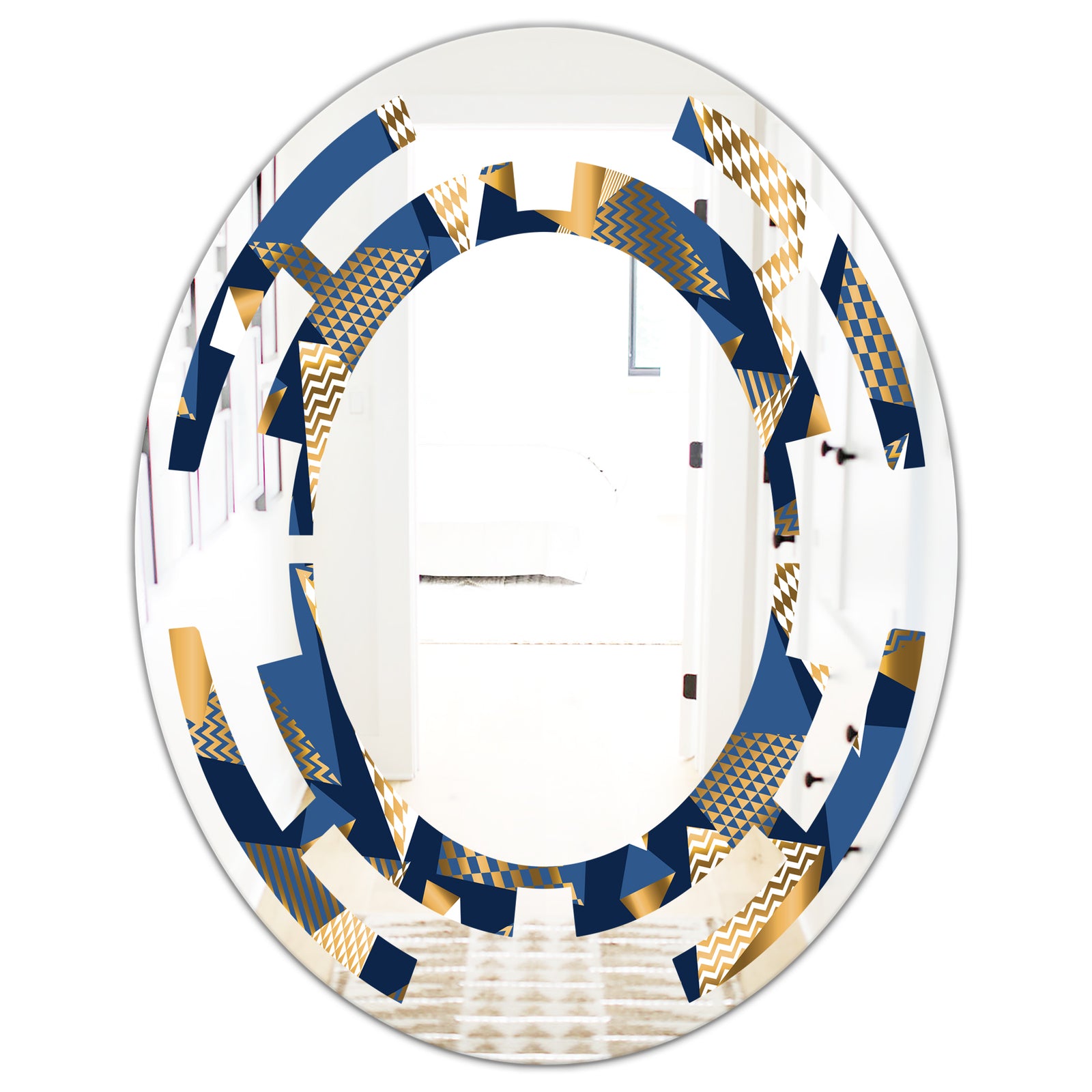 Gold and Blue Cubes - Modern Round or Oval Wall Mirror - Space