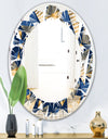 Gold and Blue Cubes - Modern Round or Oval Wall Mirror - Leaves