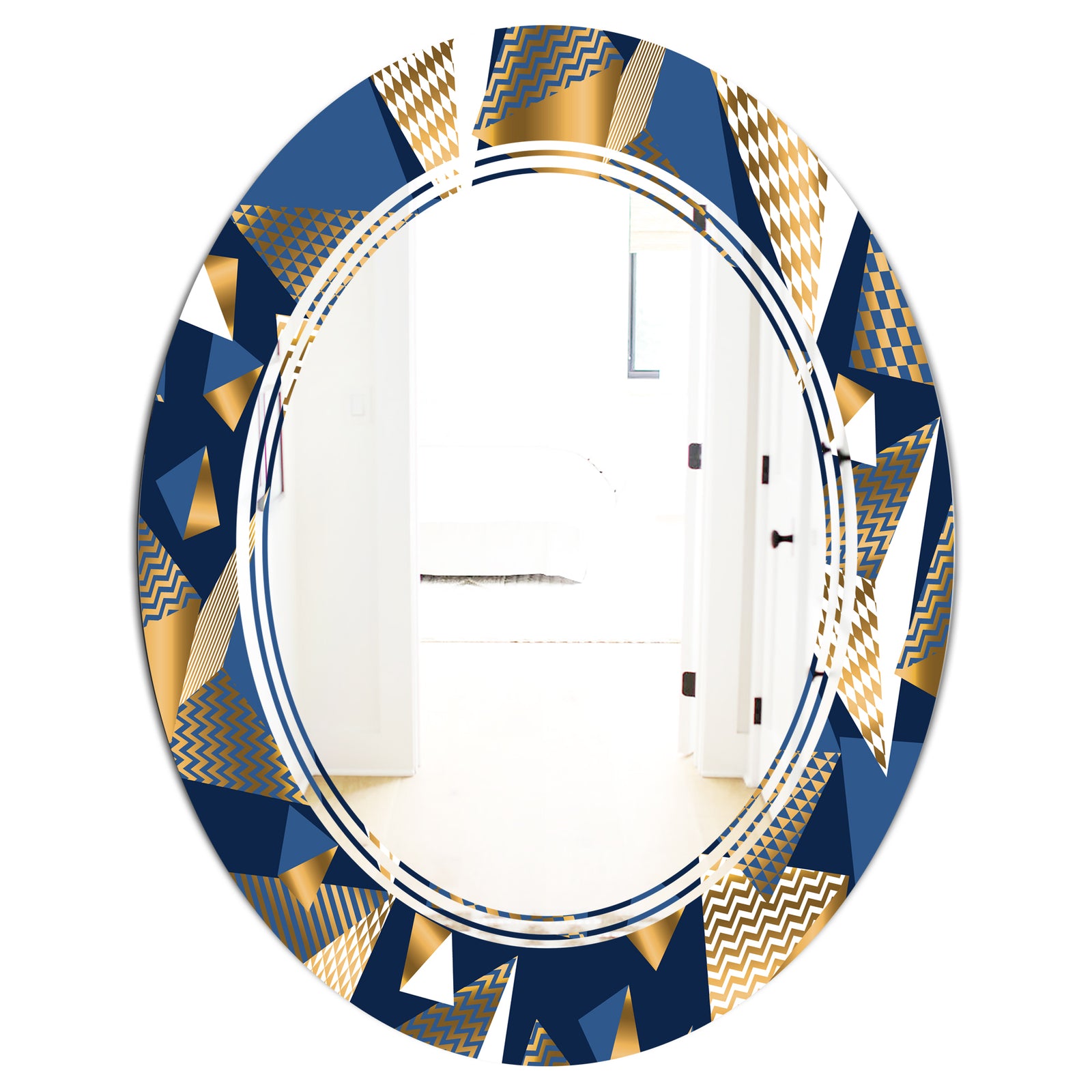 Gold and Blue Cubes - Modern Round or Oval Wall Mirror - Triple C