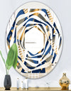 Gold and Blue Cubes - Modern Round or Oval Wall Mirror - Whirl
