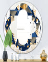 Gold and Blue Cubes - Modern Round or Oval Wall Mirror - Quatrefoil
