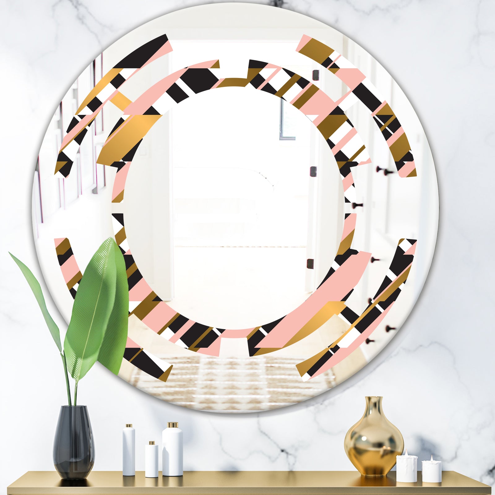 Gold Checkered Pattern II - Modern Round or Oval Wall Mirror - Space