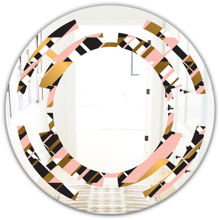 Gold Checkered Pattern II - Modern Round or Oval Wall Mirror - Space