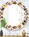 Gold Checkered Pattern II - Modern Round or Oval Wall Mirror - Leaves