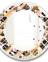 Gold Checkered Pattern II - Modern Round or Oval Wall Mirror - Leaves
