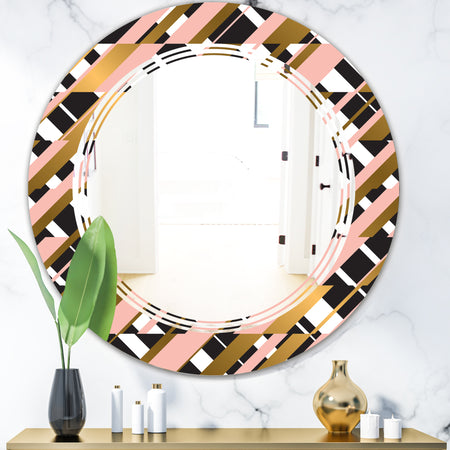 Gold Checkered Pattern II - Modern Round or Oval Wall Mirror - Triple C