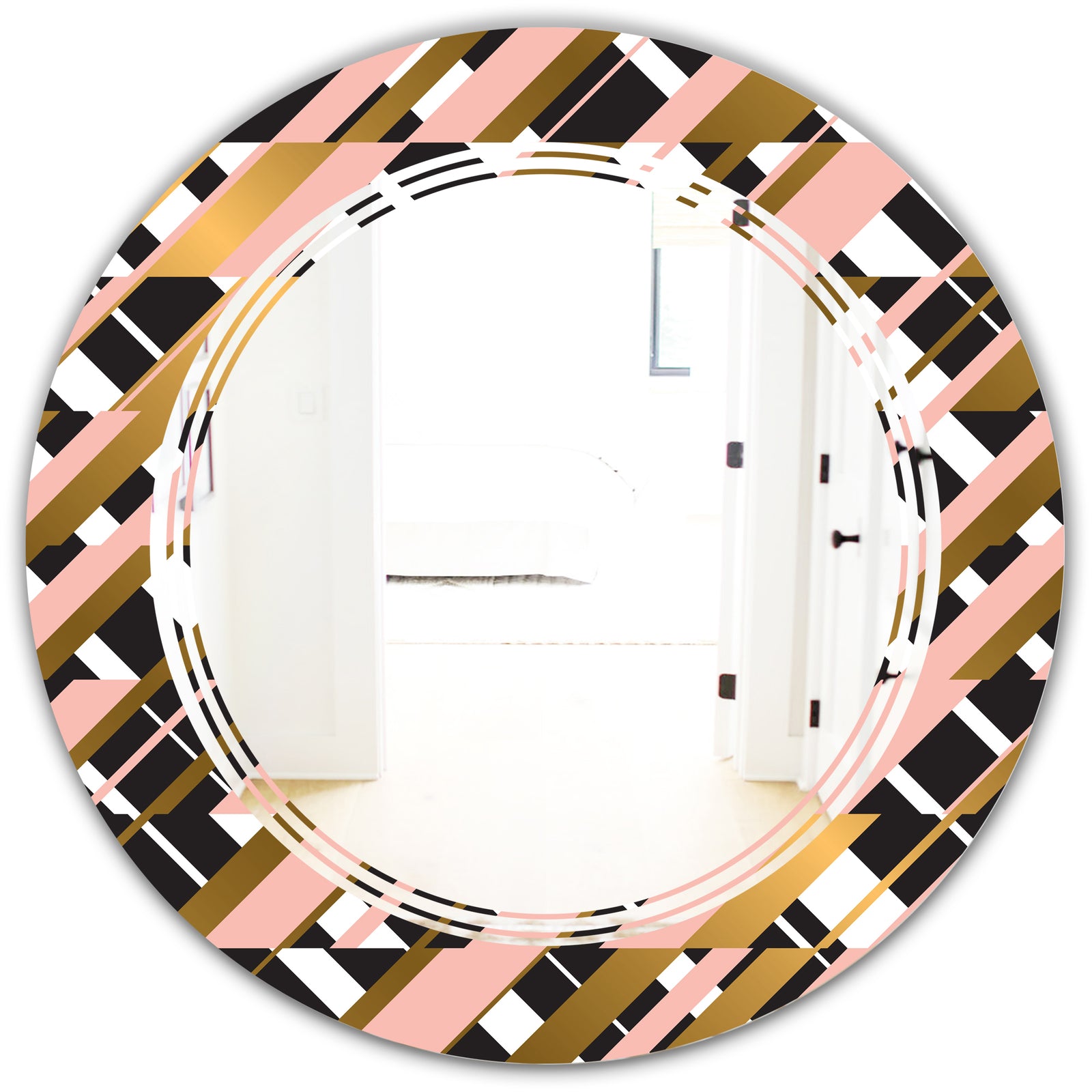 Gold Checkered Pattern II - Modern Round or Oval Wall Mirror - Triple C