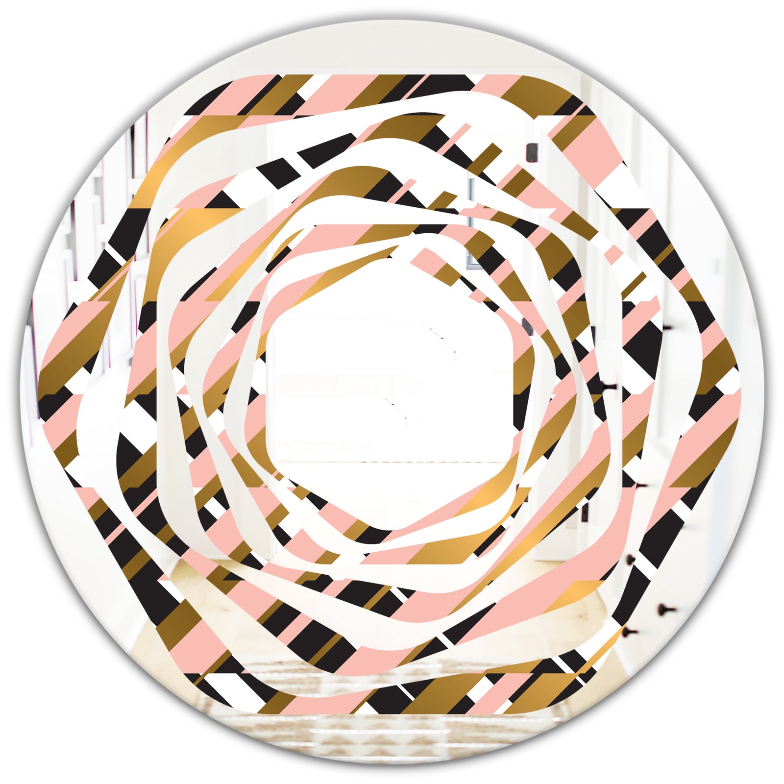 Gold Checkered Pattern II - Modern Round or Oval Wall Mirror - Whirl