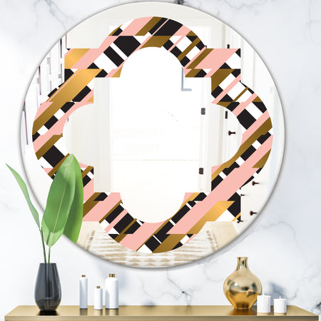 Gold Checkered Pattern II - Modern Round or Oval Wall Mirror - Quatrefoil