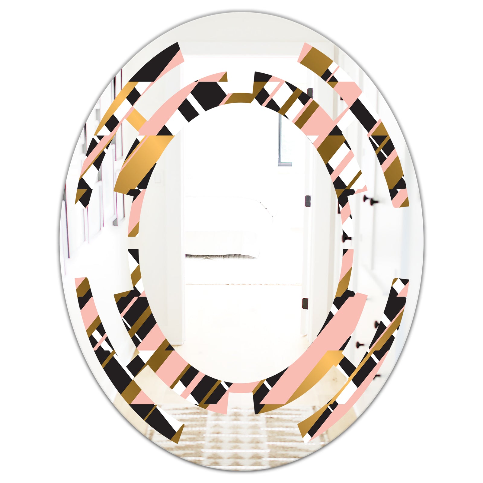 Gold Checkered Pattern II - Modern Round or Oval Wall Mirror - Space