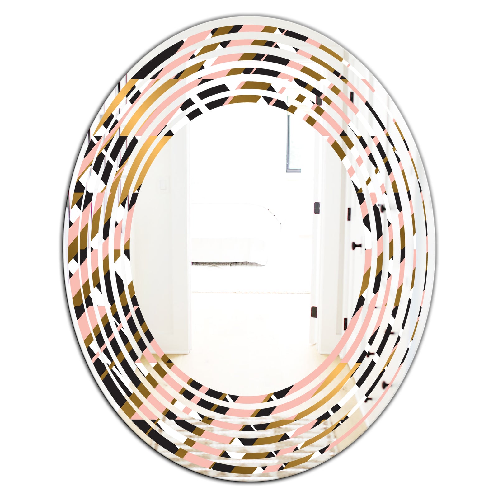 Gold Checkered Pattern II - Modern Round or Oval Wall Mirror - Wave