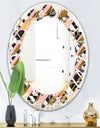 Gold Checkered Pattern II - Modern Round or Oval Wall Mirror - Leaves
