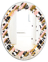 Gold Checkered Pattern II - Modern Round or Oval Wall Mirror - Leaves