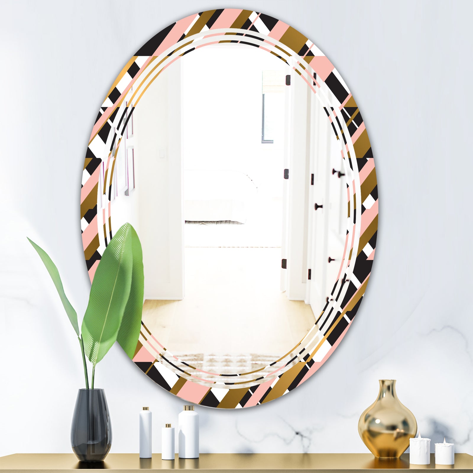 Gold Checkered Pattern II - Modern Round or Oval Wall Mirror - Triple C
