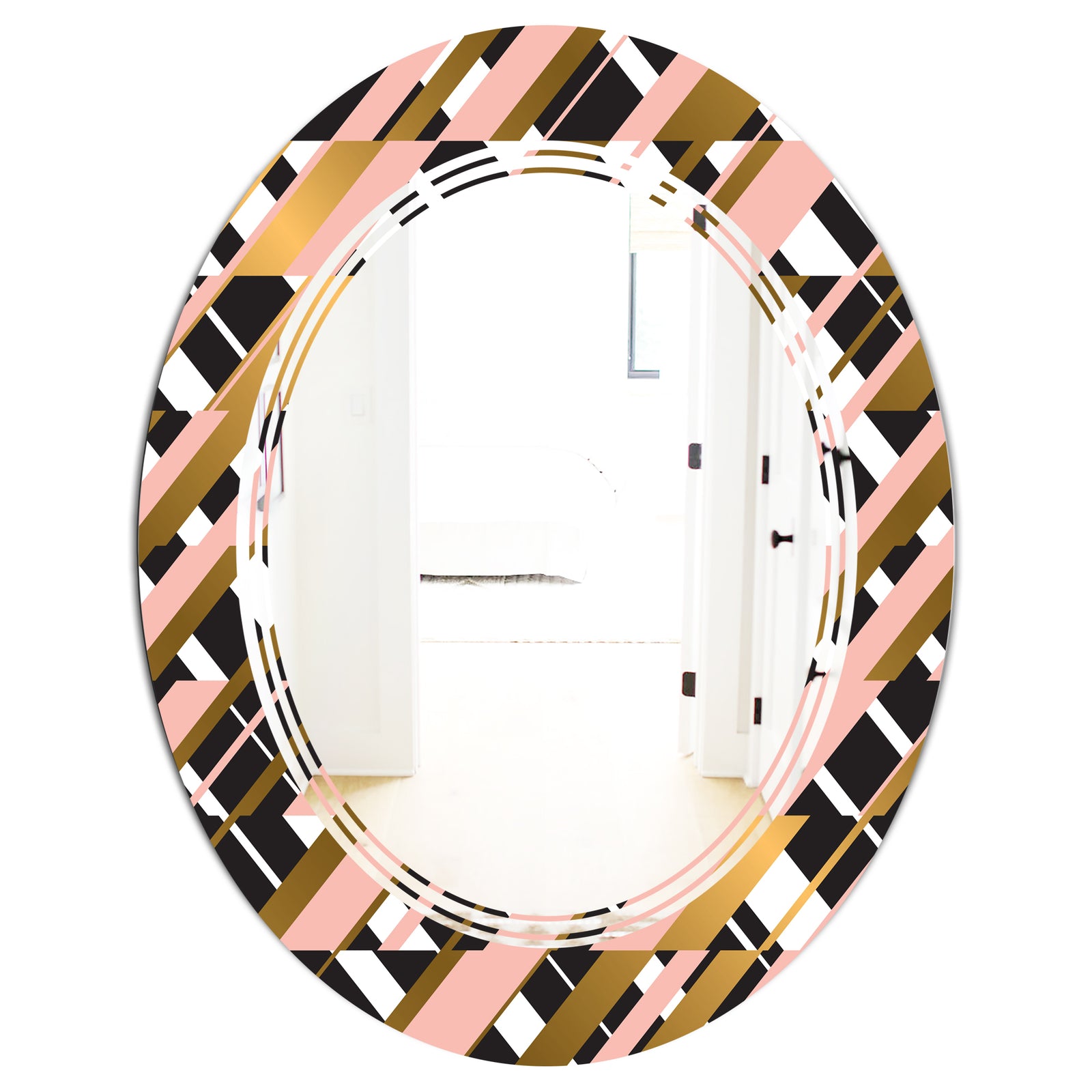 Gold Checkered Pattern II - Modern Round or Oval Wall Mirror - Triple C