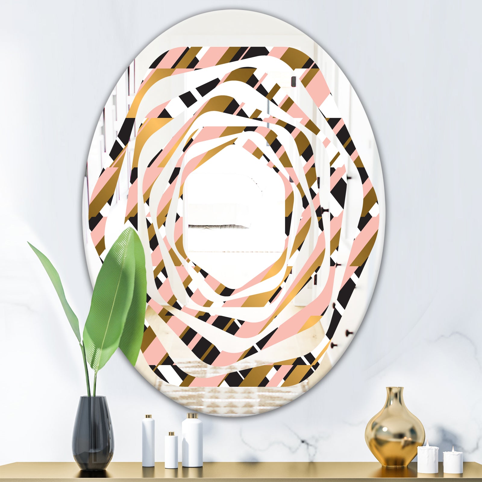 Gold Checkered Pattern II - Modern Round or Oval Wall Mirror - Whirl