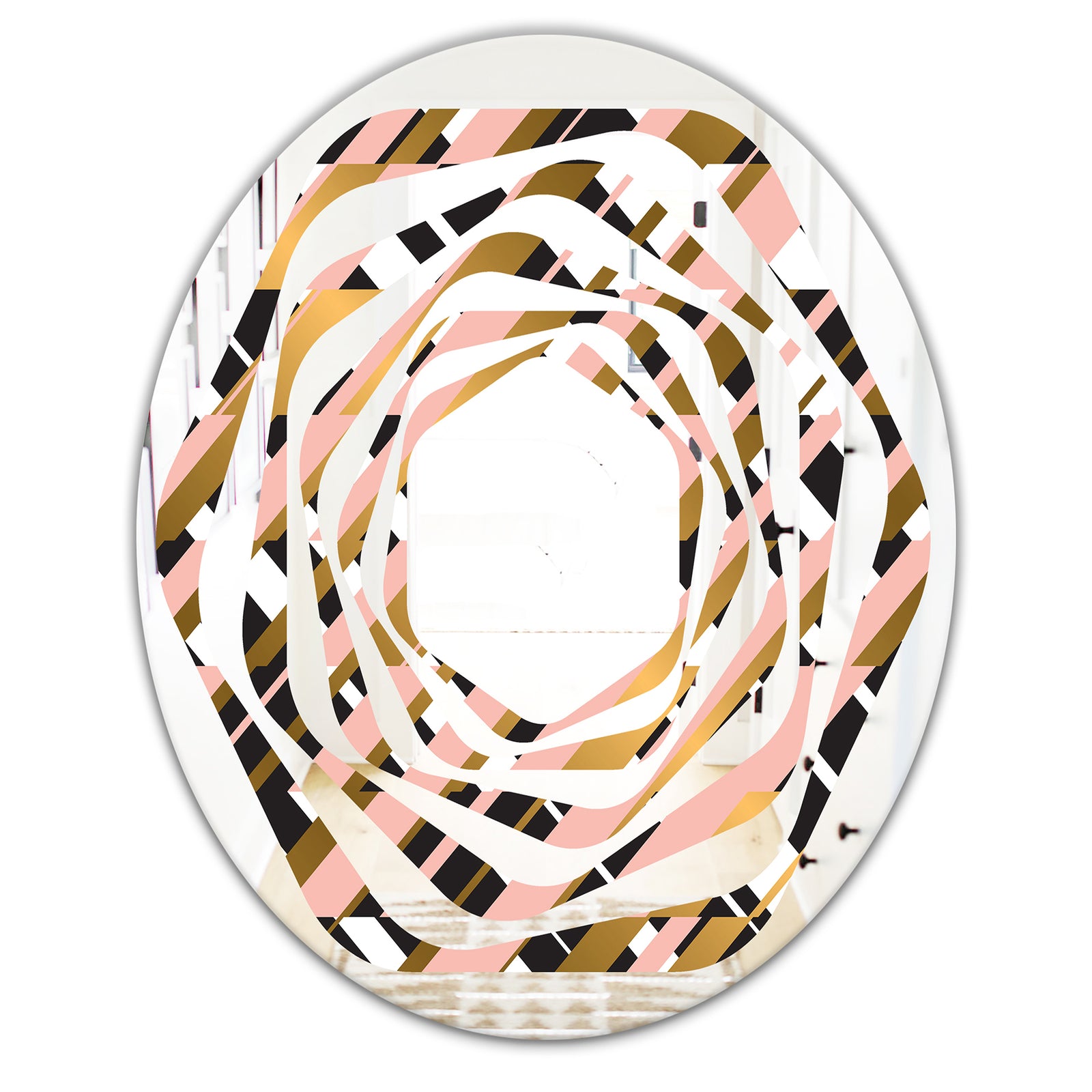 Gold Checkered Pattern II - Modern Round or Oval Wall Mirror - Whirl