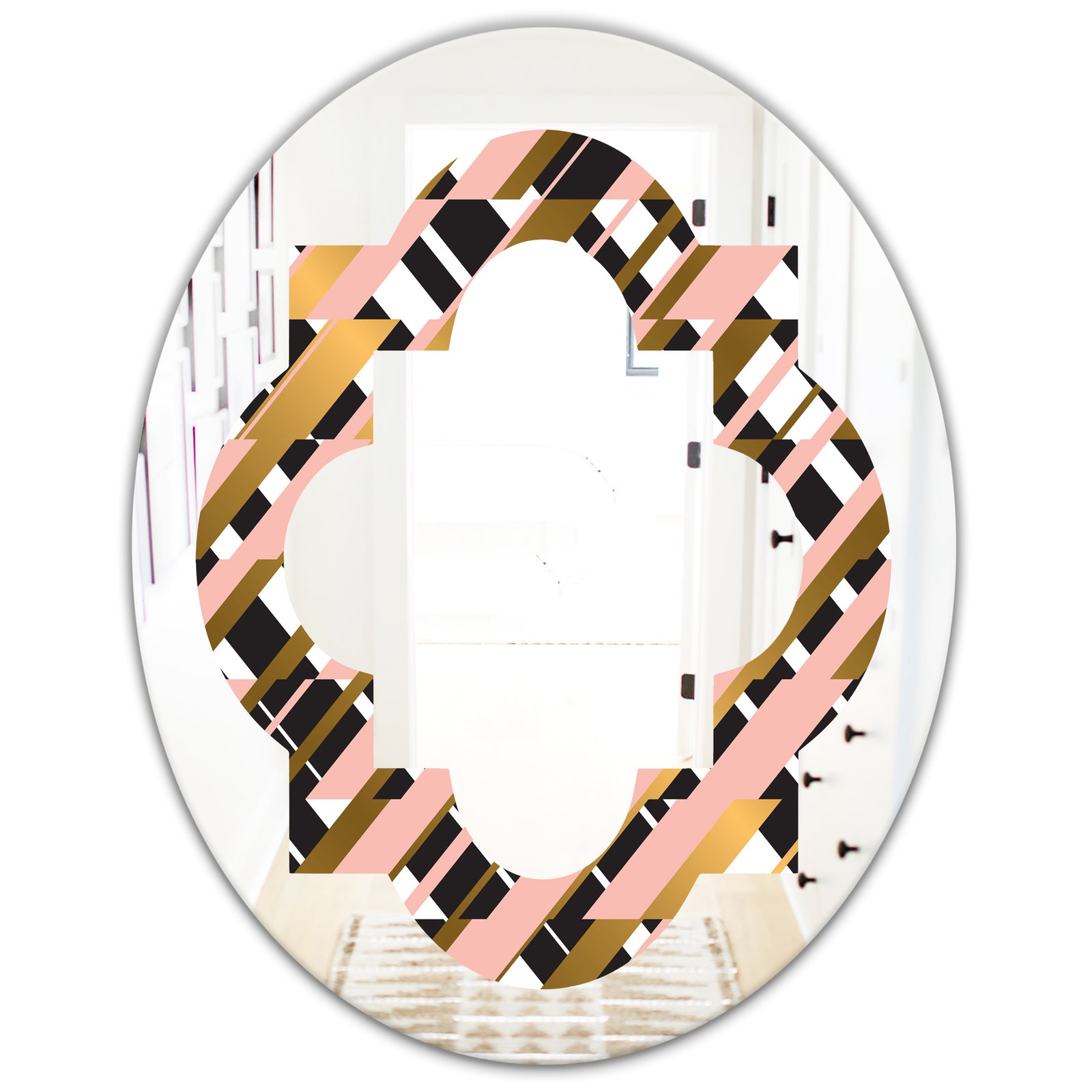 Gold Checkered Pattern II - Modern Round or Oval Wall Mirror - Quatrefoil