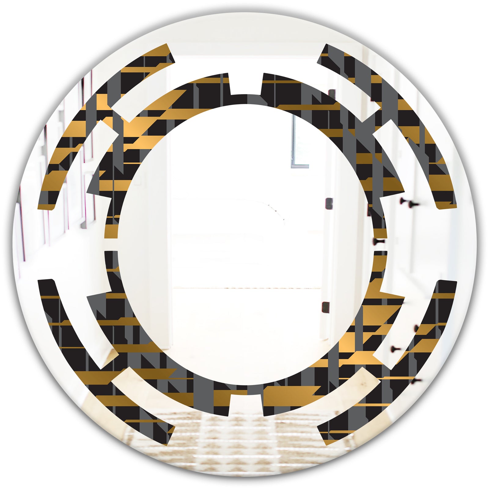 Gold Checkered Pattern I - Modern Round or Oval Wall Mirror - Space