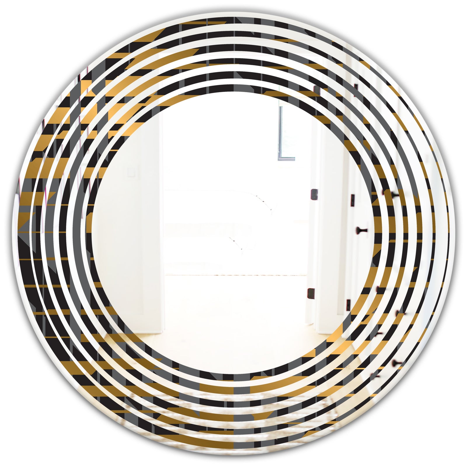 Gold Checkered Pattern I - Modern Round or Oval Wall Mirror - Wave