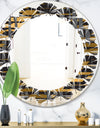 Gold Checkered Pattern I - Modern Round or Oval Wall Mirror - Leaves