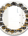 Gold Checkered Pattern I - Modern Round or Oval Wall Mirror - Leaves