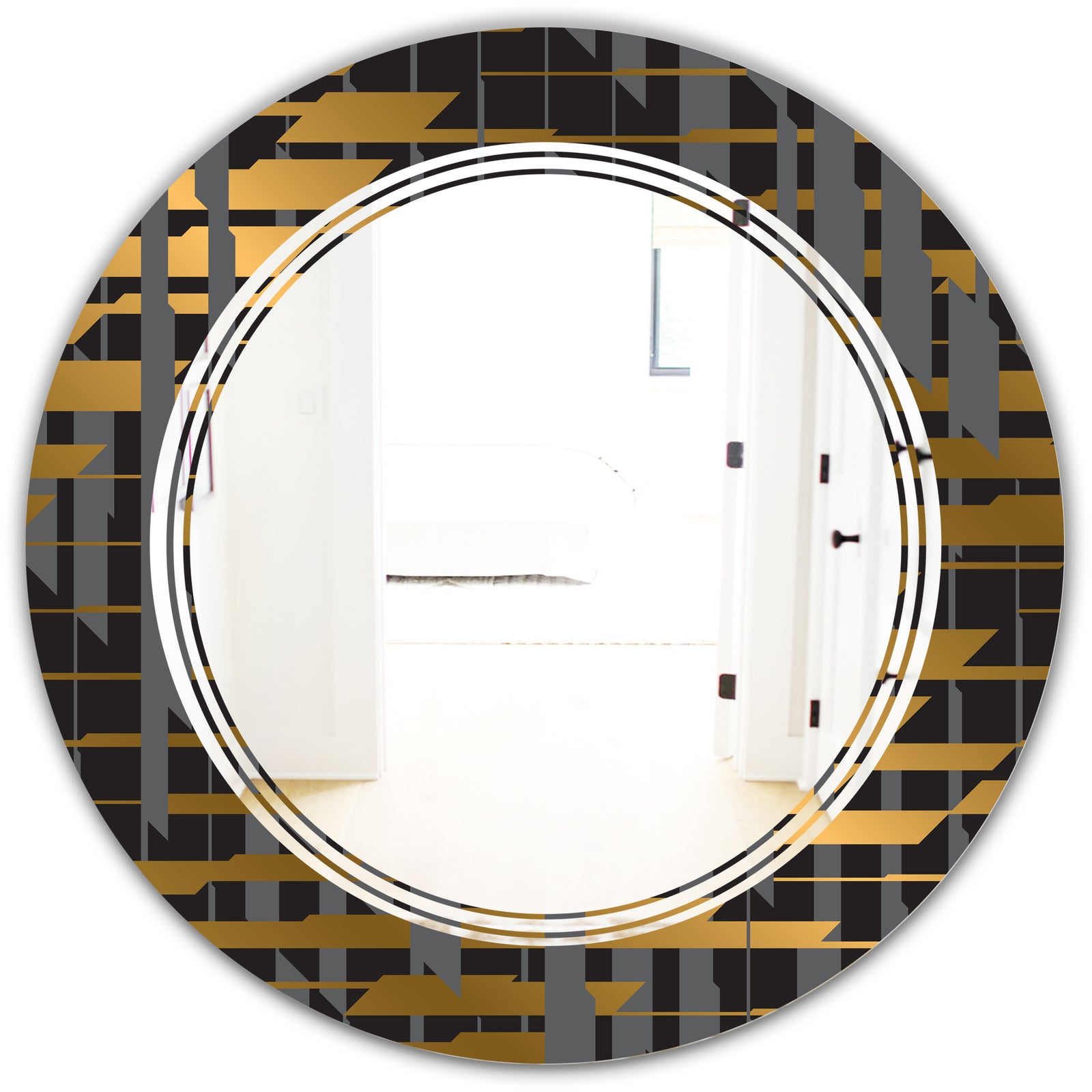 Gold Checkered Pattern I - Modern Round or Oval Wall Mirror - Triple C