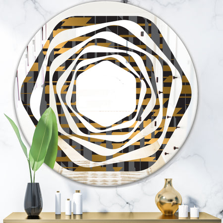 Gold Checkered Pattern I - Modern Round or Oval Wall Mirror - Whirl