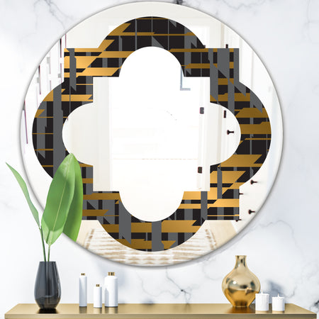 Gold Checkered Pattern I - Modern Round or Oval Wall Mirror - Quatrefoil