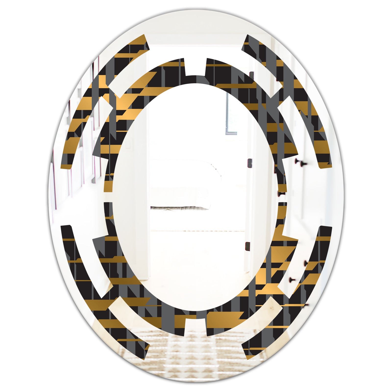 Gold Checkered Pattern I - Modern Round or Oval Wall Mirror - Space
