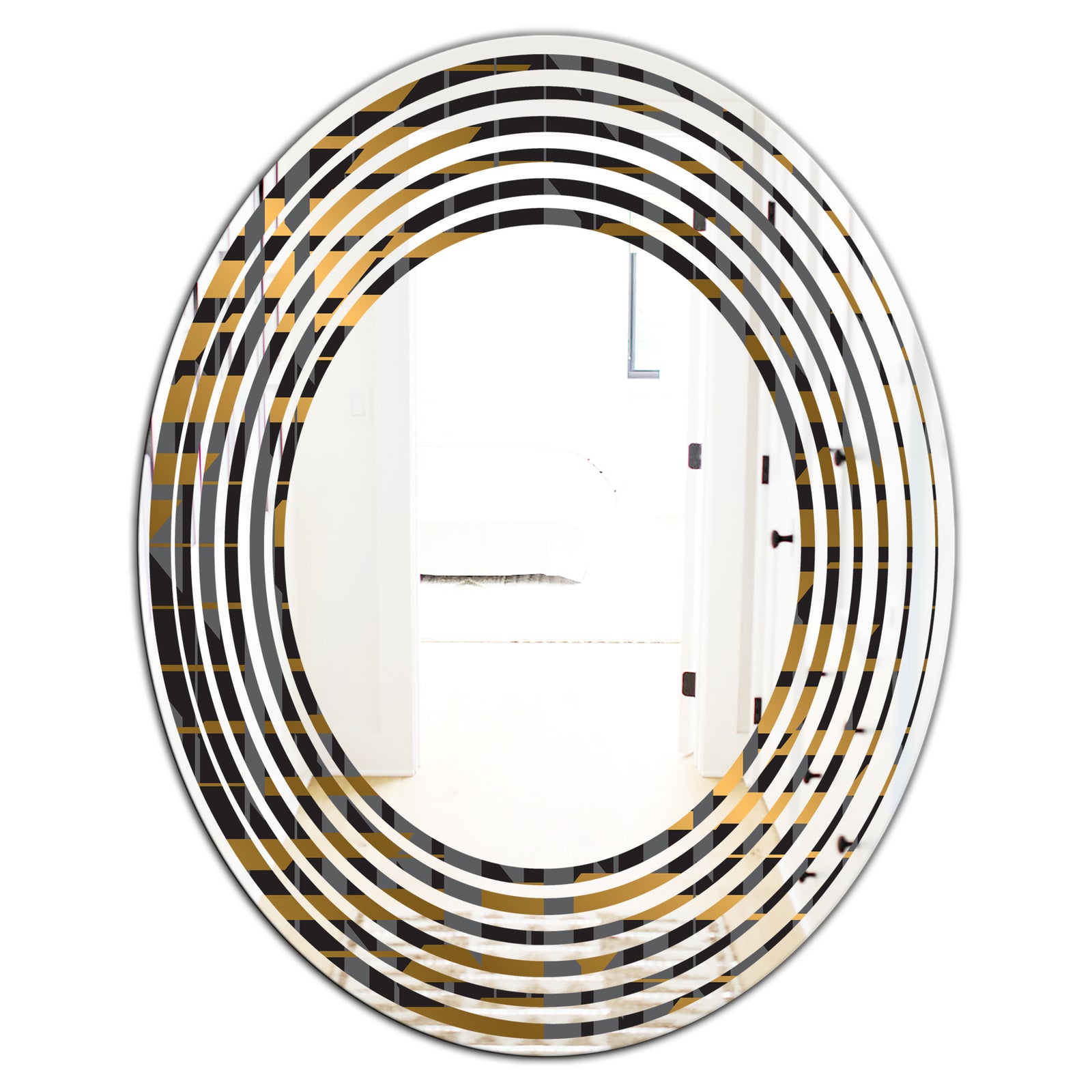 Gold Checkered Pattern I - Modern Round or Oval Wall Mirror - Wave