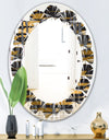 Gold Checkered Pattern I - Modern Round or Oval Wall Mirror - Leaves
