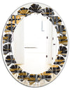 Gold Checkered Pattern I - Modern Round or Oval Wall Mirror - Leaves