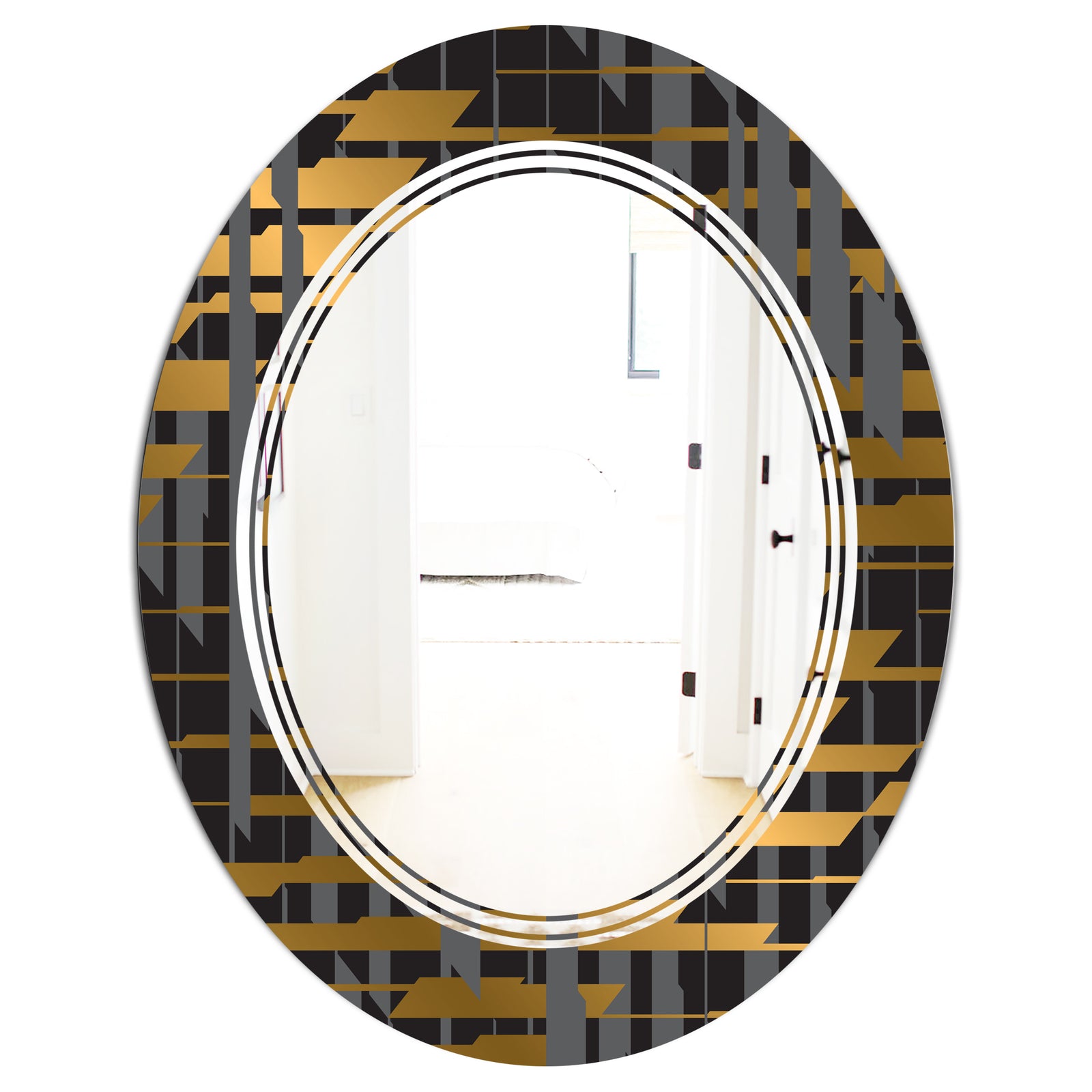 Gold Checkered Pattern I - Modern Round or Oval Wall Mirror - Triple C