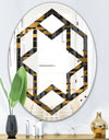 Gold Checkered Pattern I - Modern Round or Oval Wall Mirror - Hexagon Star