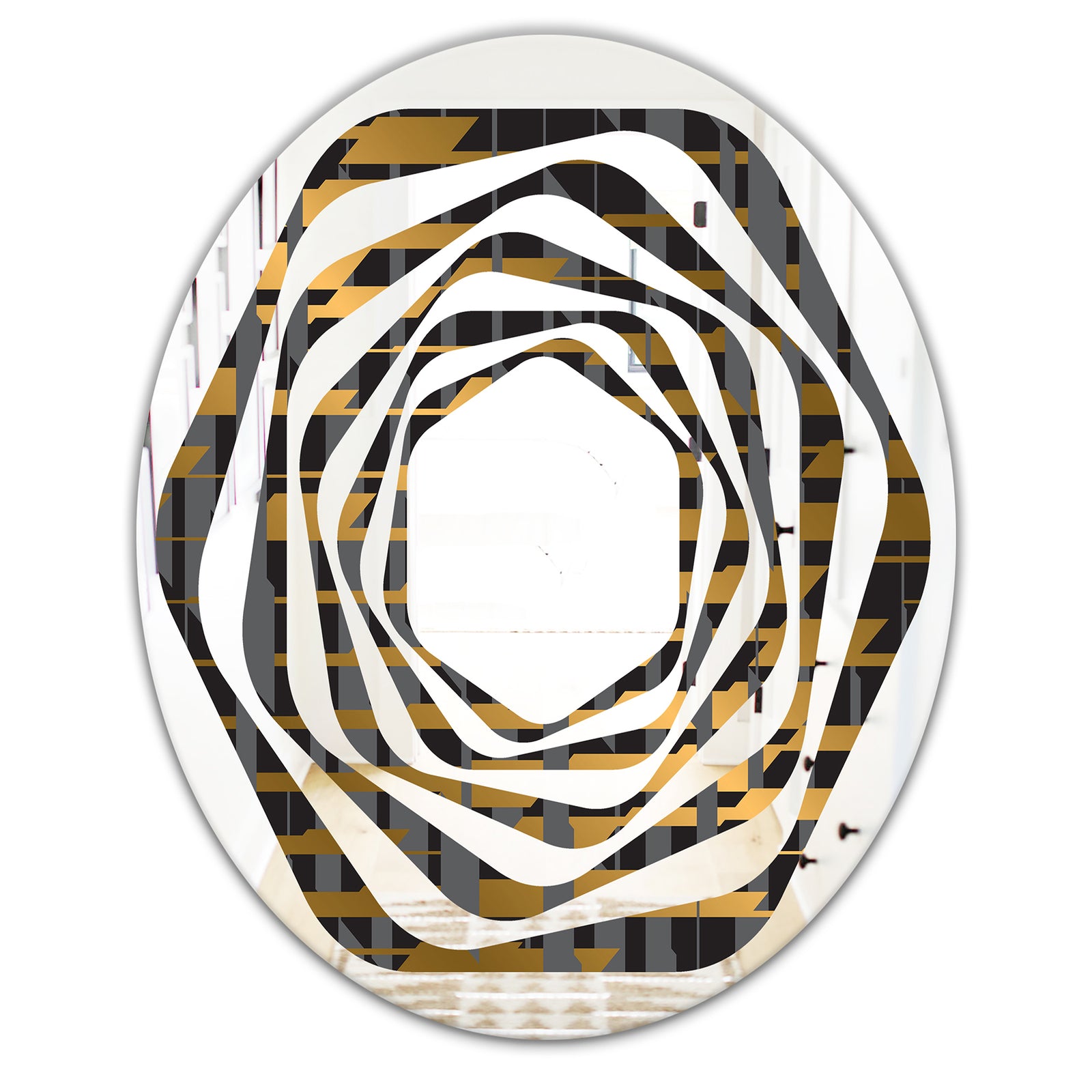 Gold Checkered Pattern I - Modern Round or Oval Wall Mirror - Whirl