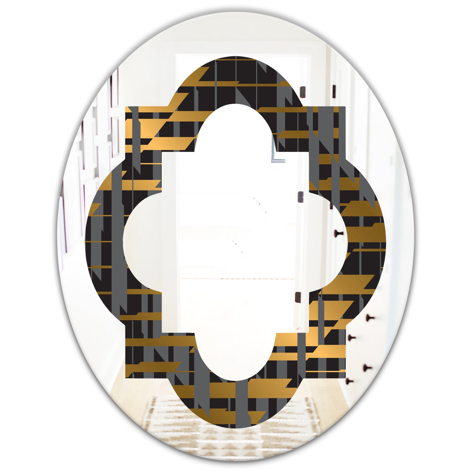 Gold Checkered Pattern I - Modern Round or Oval Wall Mirror - Quatrefoil