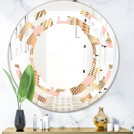 Gold and Rose Cubes I - Modern Round or Oval Wall Mirror - Space