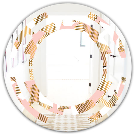 Gold and Rose Cubes I - Modern Round or Oval Wall Mirror - Space