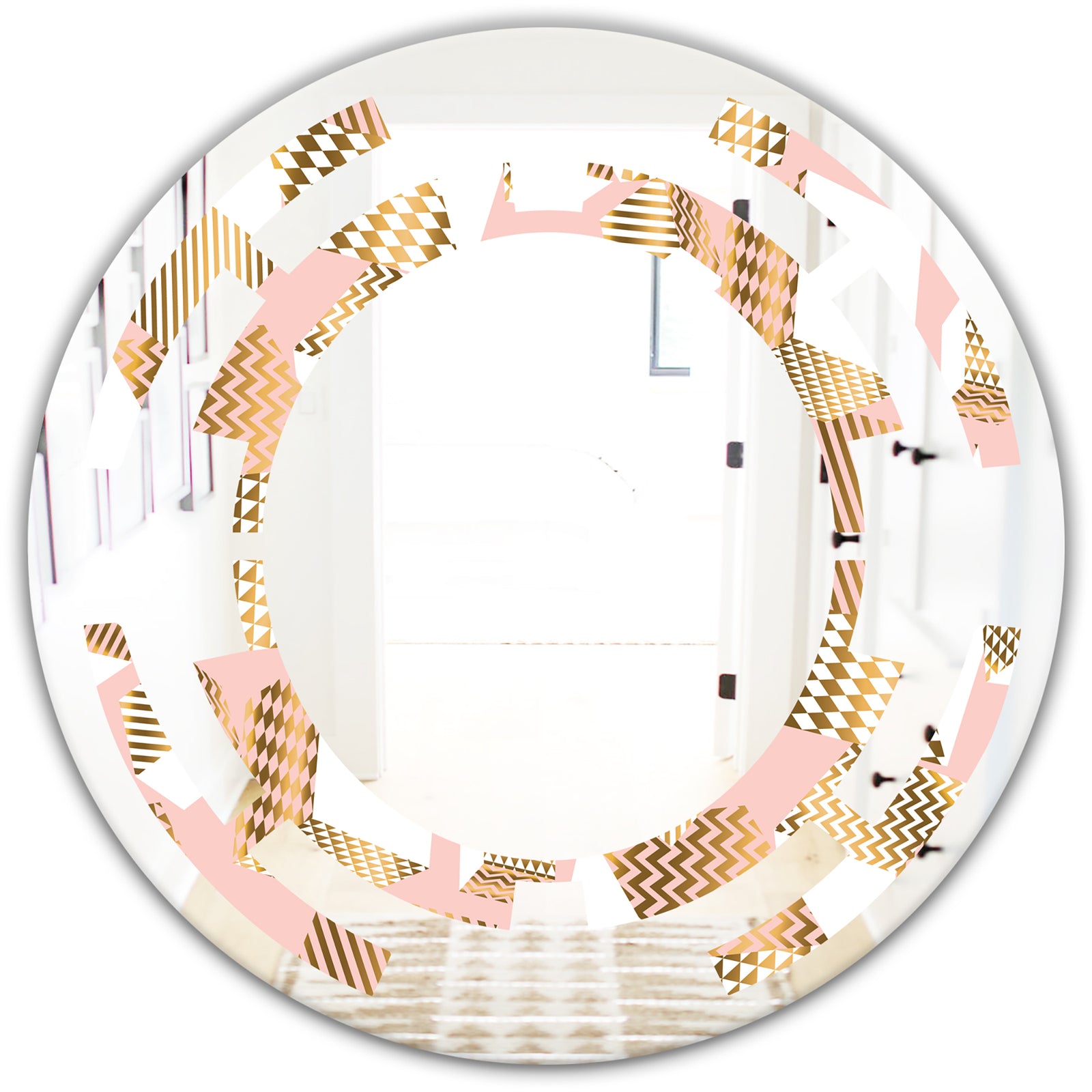 Gold and Rose Cubes I - Modern Round or Oval Wall Mirror - Space