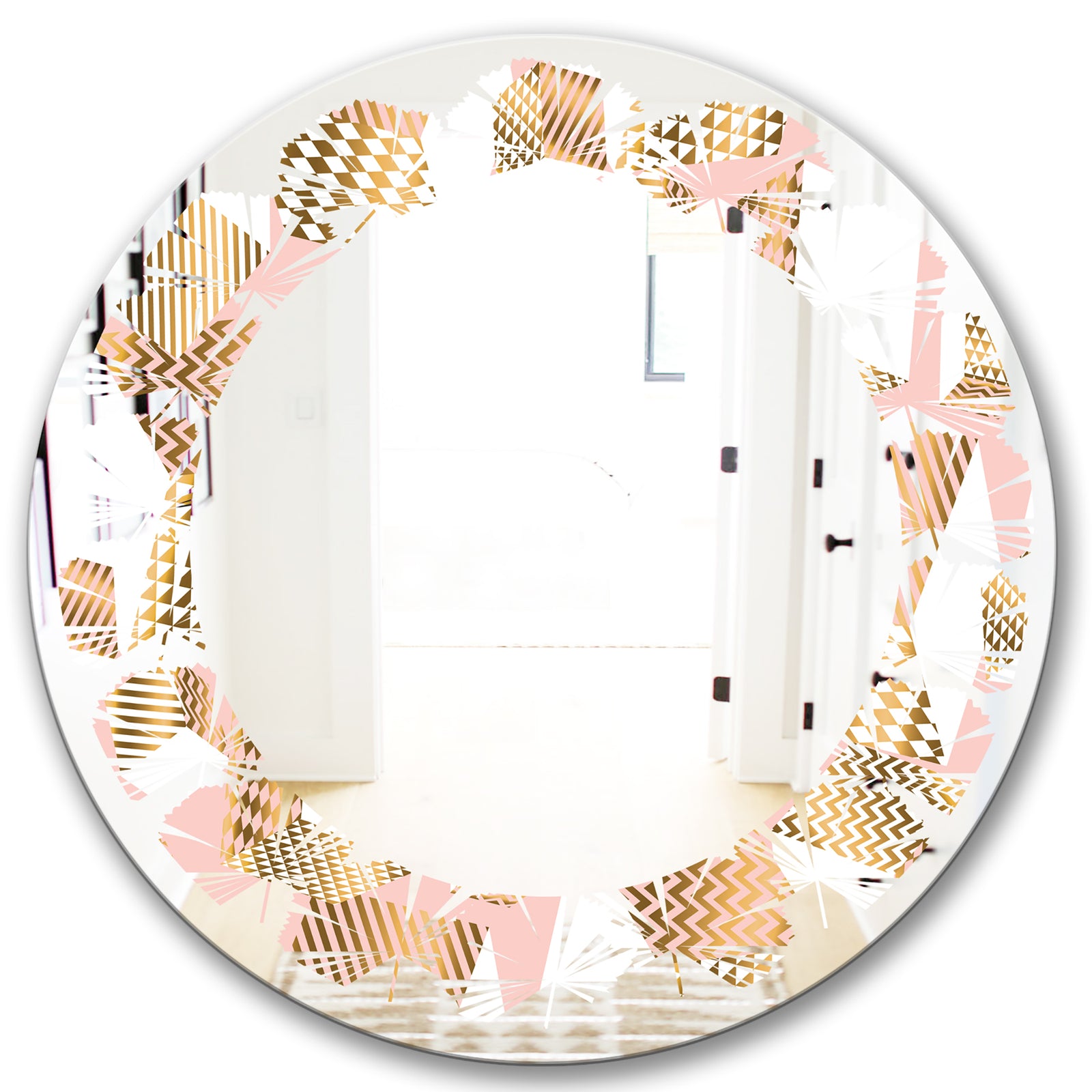 Gold and Rose Cubes I - Modern Round or Oval Wall Mirror - Leaves